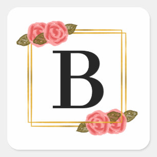 Initiaal letter   letter B met gouden lijst Vierkante Sticker