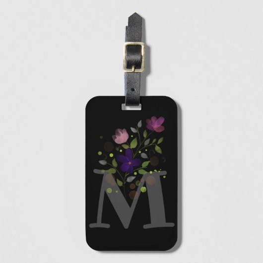 Initiaal Letter M Plus Floral Design Bagagelabel (Voorkant (verticaal))