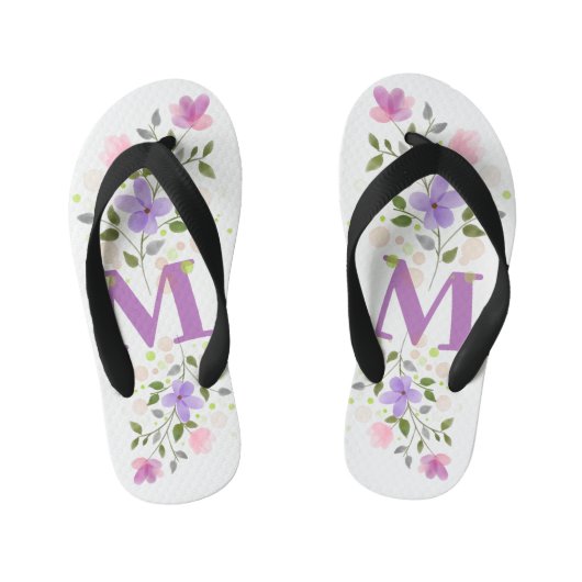 Initiaal Letter M Plus Floral Design Kinder Teenslippers (Voetbed)