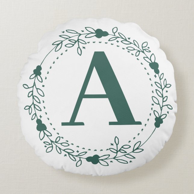 Initiaal Letter Monogram Gepersonaliseerd Rond Kussen (Voorkant)