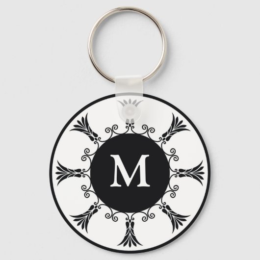 Initiaal Letter Monogram Key chain : zwart Sleutelhanger (Voorkant)