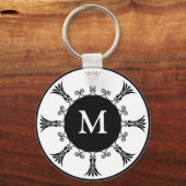 Initiaal Letter Monogram Key chain : zwart Sleutelhanger (Voorkant)