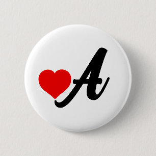 Initiaal Letter Monogram met Rode Hart Ronde Button 5,7 Cm