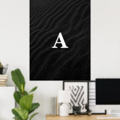 Initiaal Letter Monogram Modern Chic Zwart Zand Poster (Thuiskantoor)