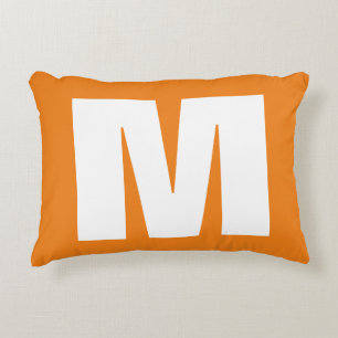 Initiaal Letter Monogram Modern Stijl Oranje Wit Accent Kussen