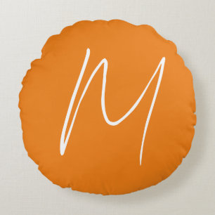 Initiaal Letter Monogram Modern Stijl Oranje Wit Rond Kussen