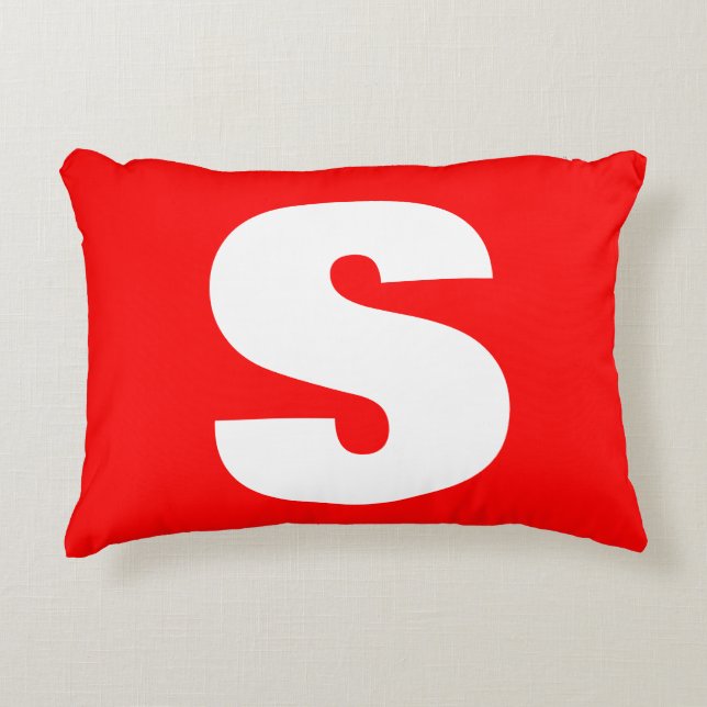 Initiaal Letter Monogram Moderne Stijl Rood Wit Accent Kussen (Voorkant)