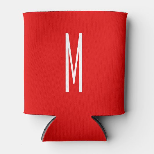 Initiaal Letter Monogram Moderne Stijl Rood Wit Blikjeskoeler (Voorkant)