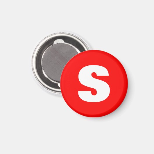 Initiaal Letter Monogram Moderne Stijl Rood Wit Magneet (Voorkant / Achterkant)