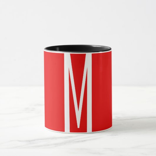 Initiaal Letter Monogram Moderne Stijl Rood Wit Mok (Midden)