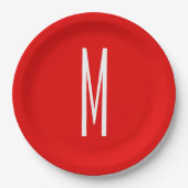 Initiaal Letter Monogram Moderne Stijl Rood Wit Papieren Bordje (Voorkant)