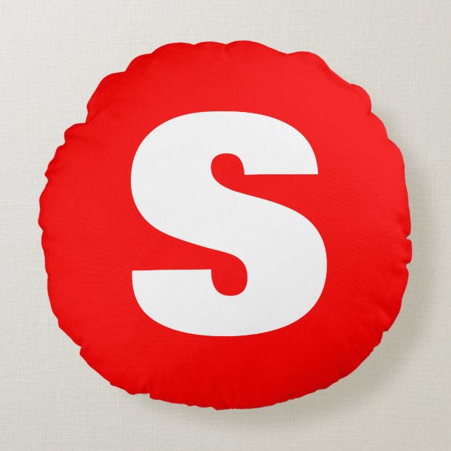 Initiaal Letter Monogram Moderne Stijl Rood Wit Rond Kussen (Voorkant)