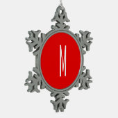 Initiaal Letter Monogram Moderne Stijl Rood Wit Tin Sneeuwvlok Ornament (Links)