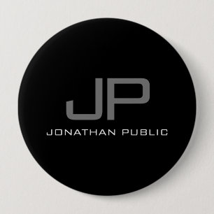 Initiaal Letter Monogram Naam Zwarte Sjabloon Huge Ronde Button 4,0 Cm