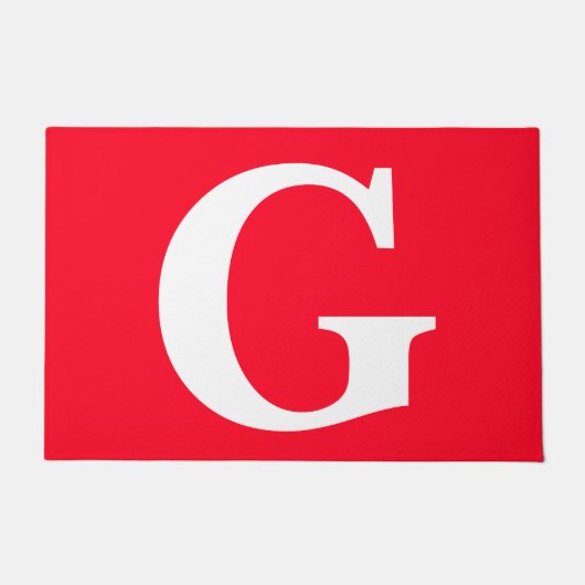 Initiaal Letter Monogram Rood Wit Vlak Eenvoudig Deurmat (Voorkant)