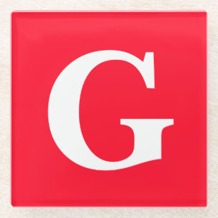 Initiaal Letter Monogram Rood Wit Vlak Eenvoudig Glazen Onderzetter