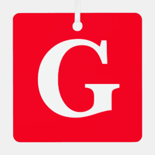 Initiaal Letter Monogram Rood Wit Vlak Eenvoudig Metalen Ornament