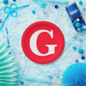 Initiaal Letter Monogram Rood Wit Vlak Eenvoudig Papieren Bordje (Feest)