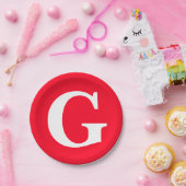 Initiaal Letter Monogram Rood Wit Vlak Eenvoudig Papieren Bordje (Feest)