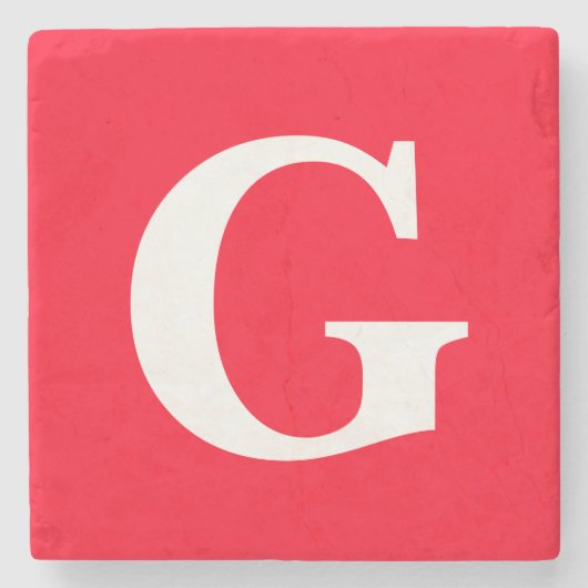 Initiaal Letter Monogram Rood Wit Vlak Eenvoudig Stenen Onderzetter (Voorkant)