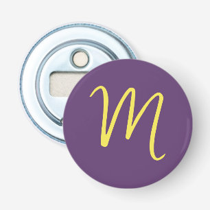 Initiaal Letter Monogram Stijlvol Indigo Geel Button Flesopener
