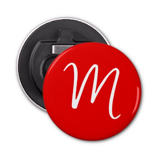 Initiaal Letter Monogram stijlvol rood wit Button Flesopener (Voorkant)