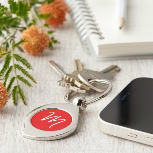 Initiaal Letter Monogram stijlvol rood wit Sleutelhanger (Zijkant)