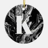 Initiaal Letter Monogram Zwart Wit Inktmarmer Keramisch Ornament (Voorkant)