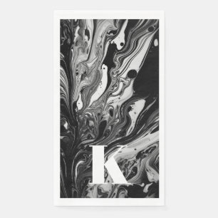 Initiaal Letter Monogram Zwart Wit Inktmarmer Servet