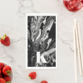 Initiaal Letter Monogram Zwart Wit Inktmarmer Servet (Insitu)