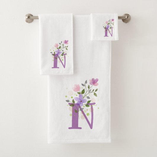 Initiaal Letter N Plus Floral Design Bath Towel Se Bad Handdoek (Insitu)