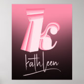 Initiaal Letter Pink Ombre Unieke naam Monogram Poster (Voorkant)