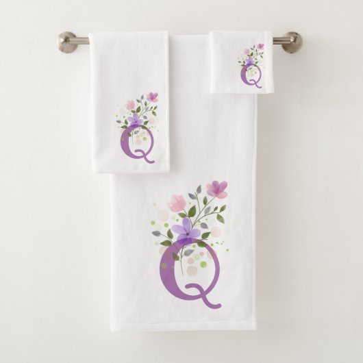 Initiaal Letter Q plus Floral Design Bath Towel Se Bad Handdoek (Insitu)