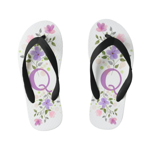 Initiaal Letter Q Plus Floral Design Kinder Teenslippers (Voetbed)