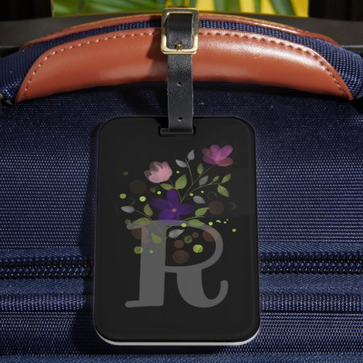 Initiaal Letter R Plus Floral Design Bagagelabel (Voorkant Insitu 2)