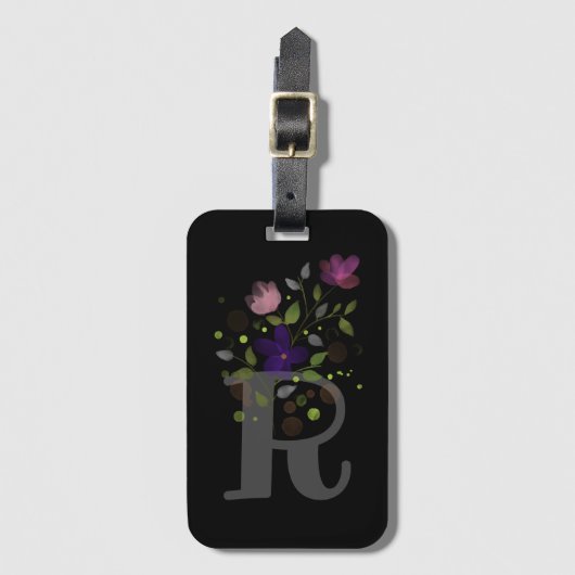 Initiaal Letter R Plus Floral Design Bagagelabel (Voorkant (verticaal))