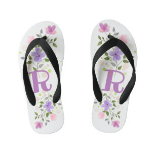 Initiaal Letter R Plus Floral Design Kinder Teenslippers