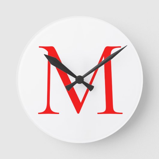 Initiaal letter red white monogramed professional ronde klok (Voorkant)