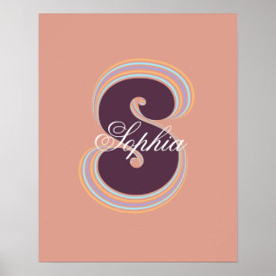 Initiaal Letter Stijlvol Retro Peach Name Monogram Poster