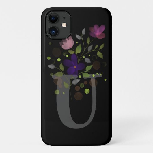 Initiaal Letter U Plus Floral Design Case-Mate iPhone Case (Achterkant)