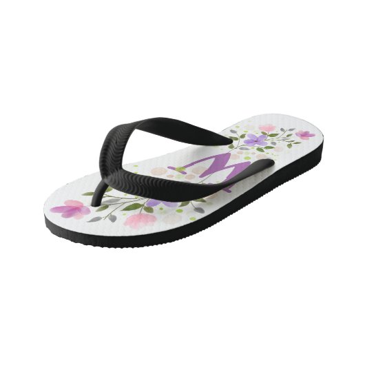 Initiaal Letter W Plus Floral Design Kinder Teenslippers (Schuin)