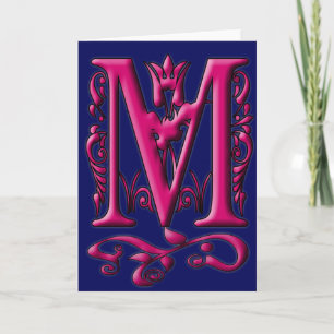 Initiaal M Fuschia Navy Monogram Notitiekaartje