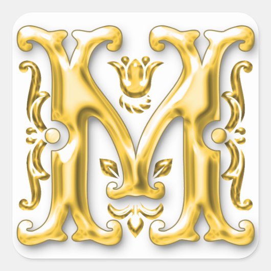 Initiaal M Hoofdletter Monogram Sticker in Goud (Voorkant)