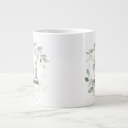 Initiaal M Monogram Greenery Mok met naam (Voorkant)