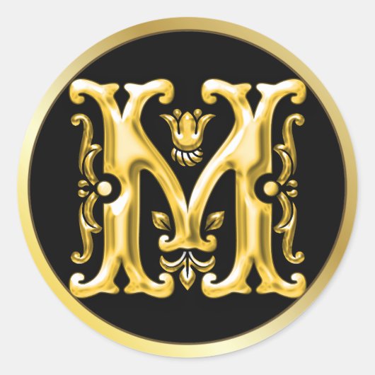 Initiaal M Ronde Sticker in Goud (Voorkant)