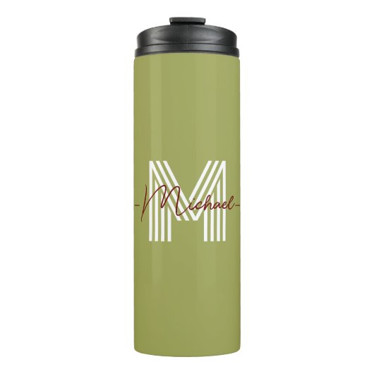 Initiaal Modern stijlvol monogram Olijfgroen Thermosbeker (Voorkant)