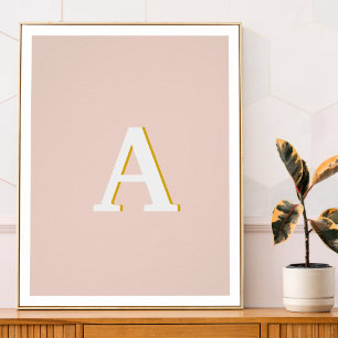 Initiaal Monogram Blush Roze Vintage Typografie Poster