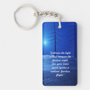 initiaal monogram boho blauw retro bos sleutelhanger