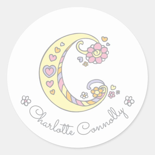 Initiaal monogram C aangepaste naam ID stickers (Voorkant)