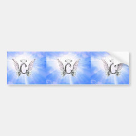 Initiaal Monogram C met Angel Wings, Halo Clouds Bumpersticker